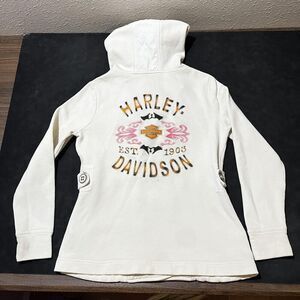 Harley Davidson Coat Women Large Blazer Hooded Fleece Pea Coat Embroidered Biker